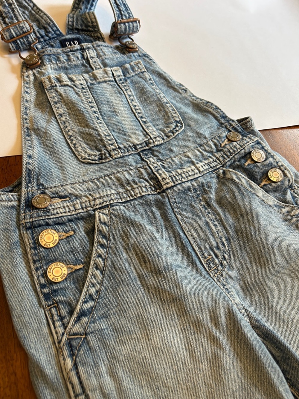 GAP Denim Overalls | Girls XS (5) | Classic Straight Leg Vintage Light Wash - Picture 2 of 6
